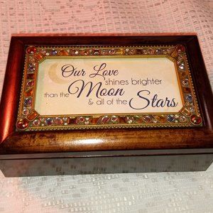 MUSICAL STORAGE BOX WITH OUR LOVE SHINES BRIGHTER THAN THE MOON & STARS